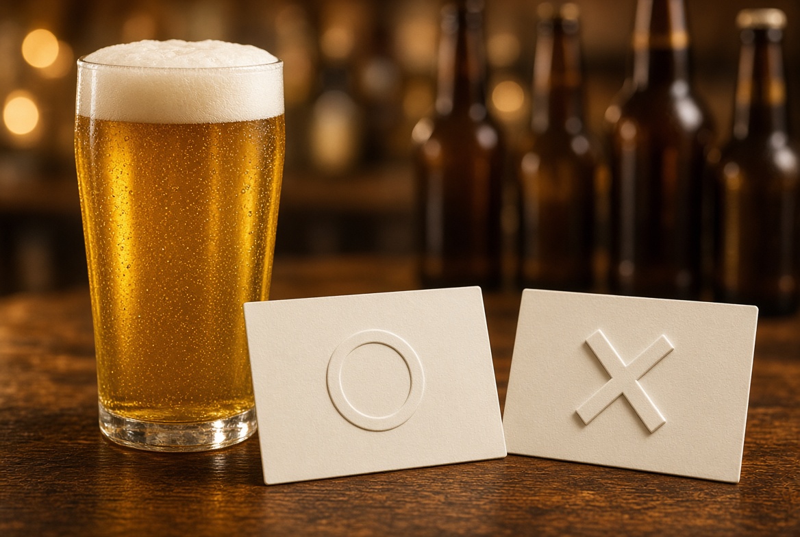 ビールグラスと○×のカード