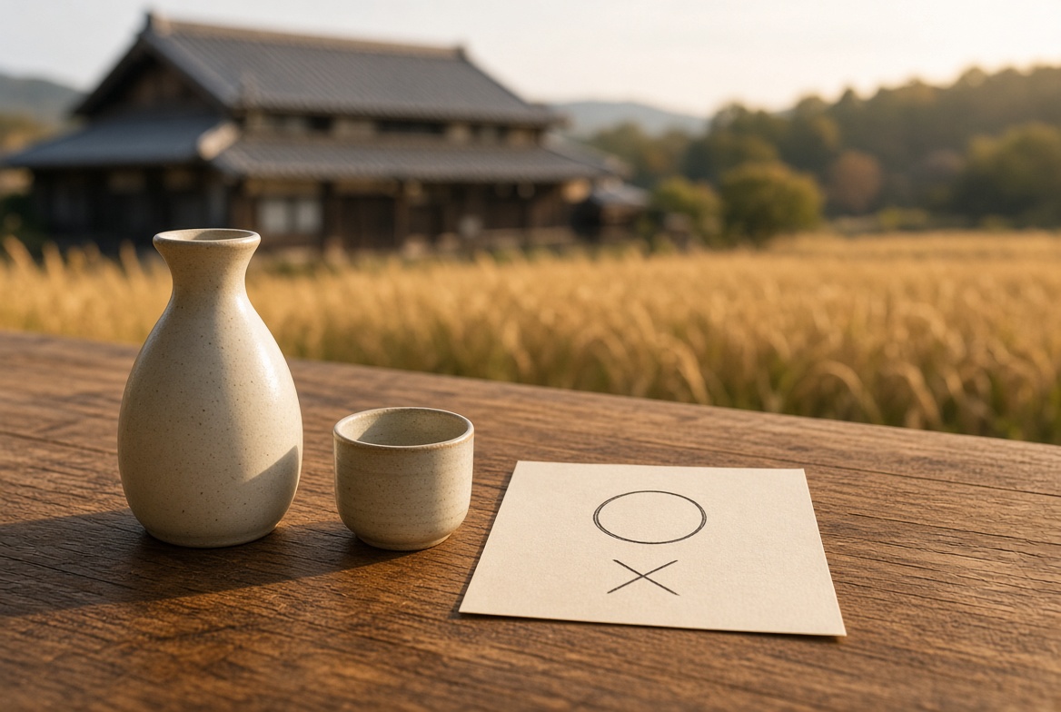 徳利と猪口、○×のカード